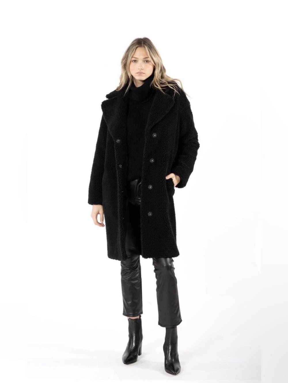 Stand Studio Black Long Faux Fur Coat